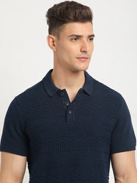 THE BEAR HOUSE Self Design Polo Collar Short Sleeves Cotton T-shirt