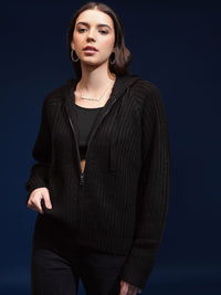 Tokyo Talkies Women Cable Knit Hooded Pullover Sweater