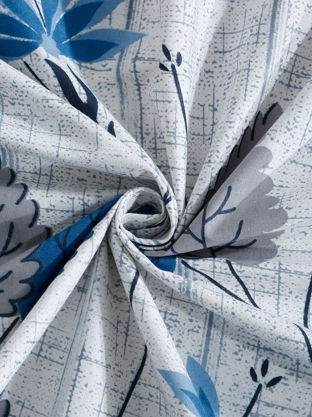 Myntra Elegant Homes Blue & White Floral 400 TC Fitted Cotton King Bedsheet Set