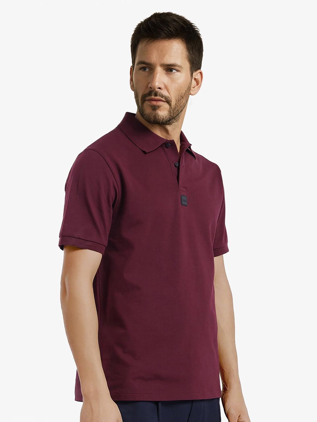 RARE RABBIT Men Solid Polo Collar Cotton T-shirt