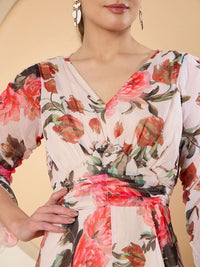 Antheaa Floral Print Chiffon Fit & Flare Midi Dress