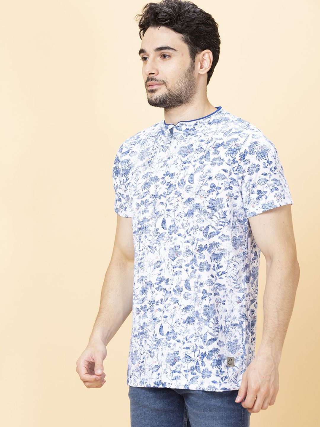 Being Human Men Floral Henley Neck Pockets T-shirt