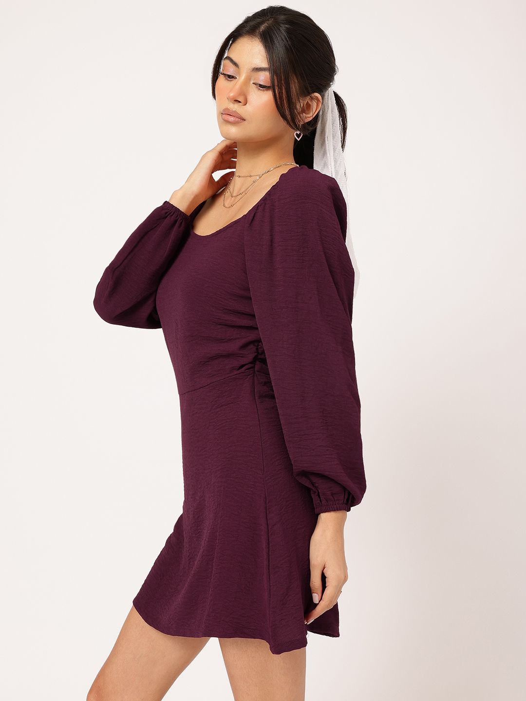 DressBerry Sleeky Stylish Puff Sleeves Mini Dress
