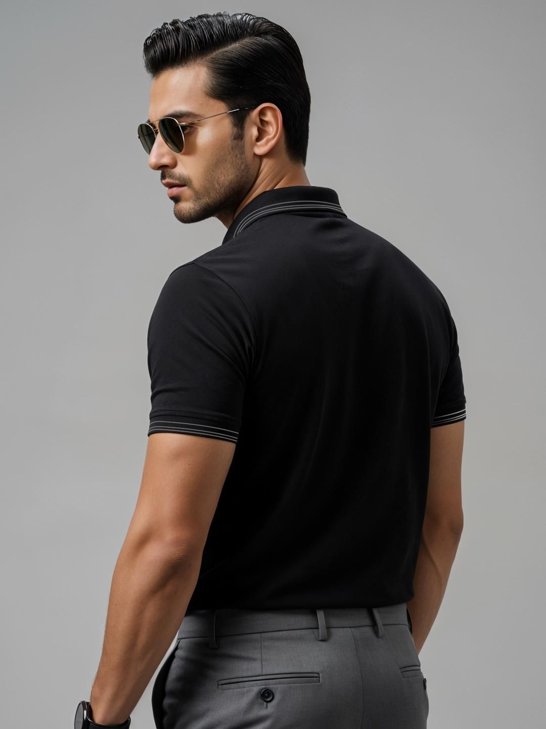 ADRO Men Black Cotton Tshirts