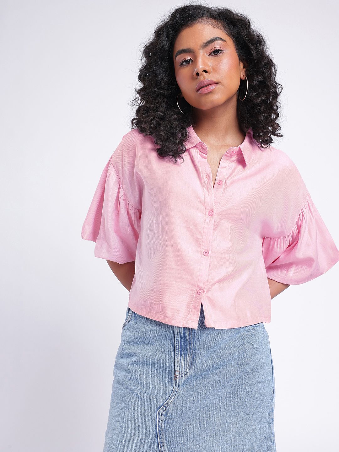 DressBerry Glamorous Sweet Puffed Sleeves Boxy Crop Shirt