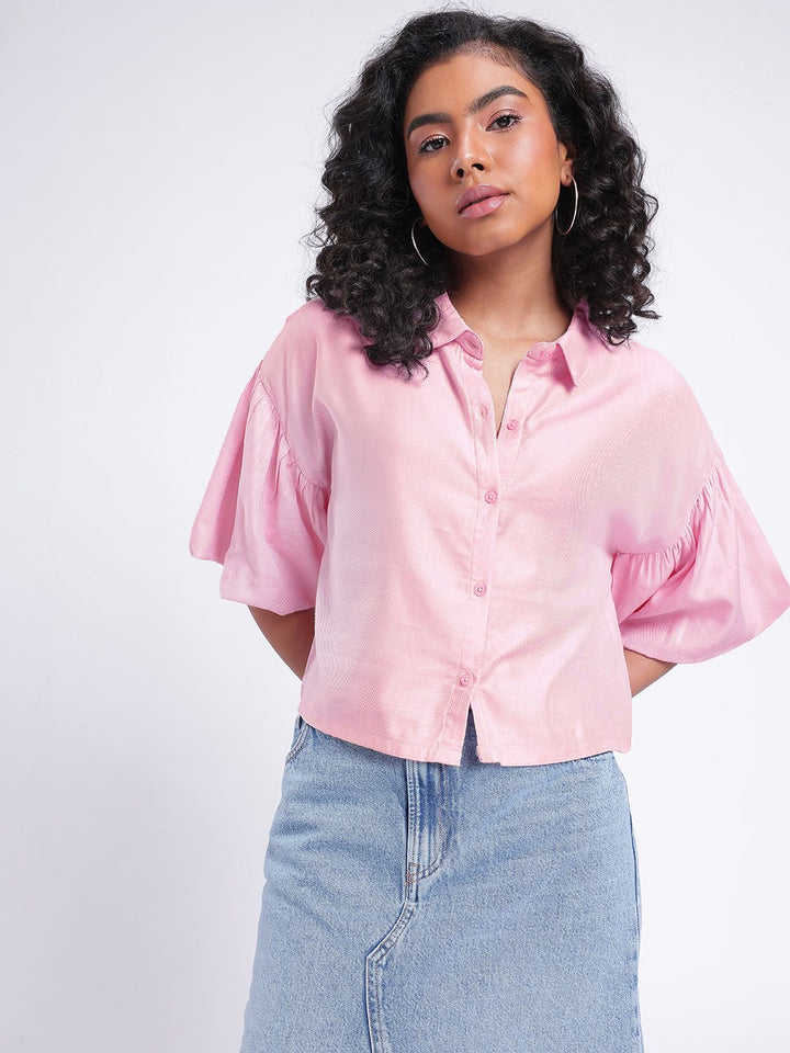 DressBerry Glamorous Sweet Puffed Sleeves Boxy Crop Shirt