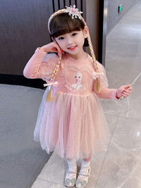 YK Girls Elsa Printed Fit & Flare Dress