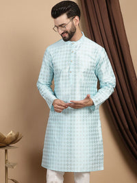 Anouk Turquoise Blue Ethnic Motifs Woven Design Mandarin Collar Kurta