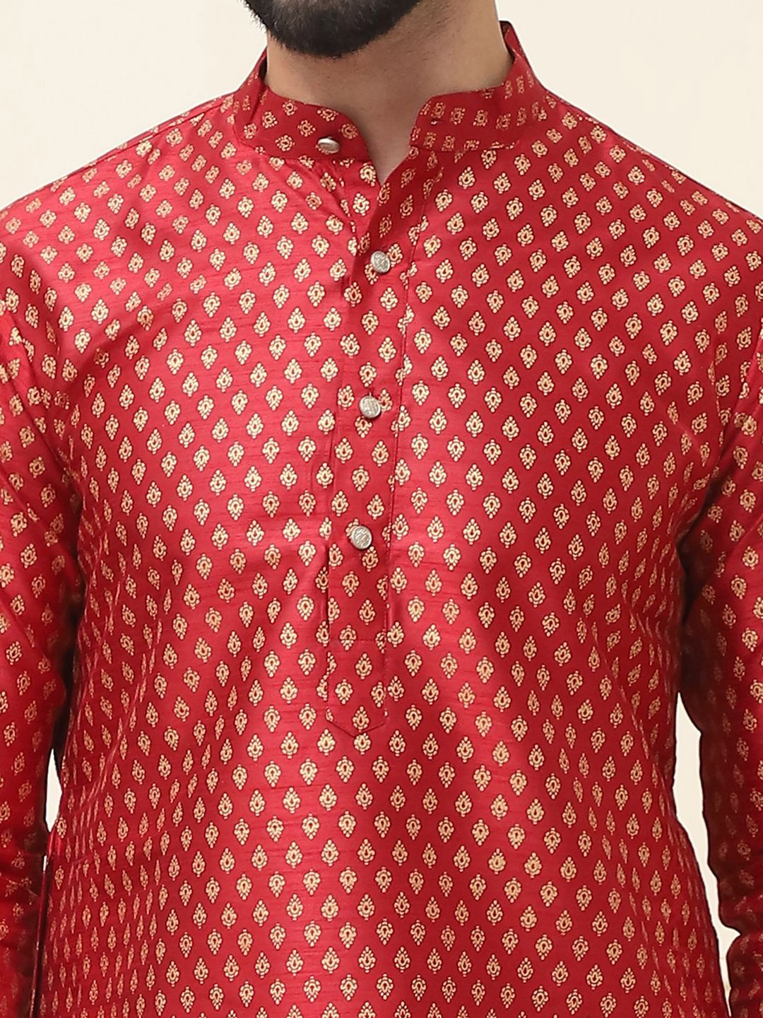 SOJANYA Ethnic Motifs Printed Cotton Silk Regular Kurta With Pyjama
