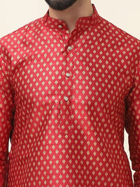 SOJANYA Ethnic Motifs Printed Cotton Silk Regular Kurta With Pyjama