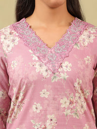 Kurta Kerja Benang Biasa Mamicha Wanita Bercetak Bunga dengan Seluar