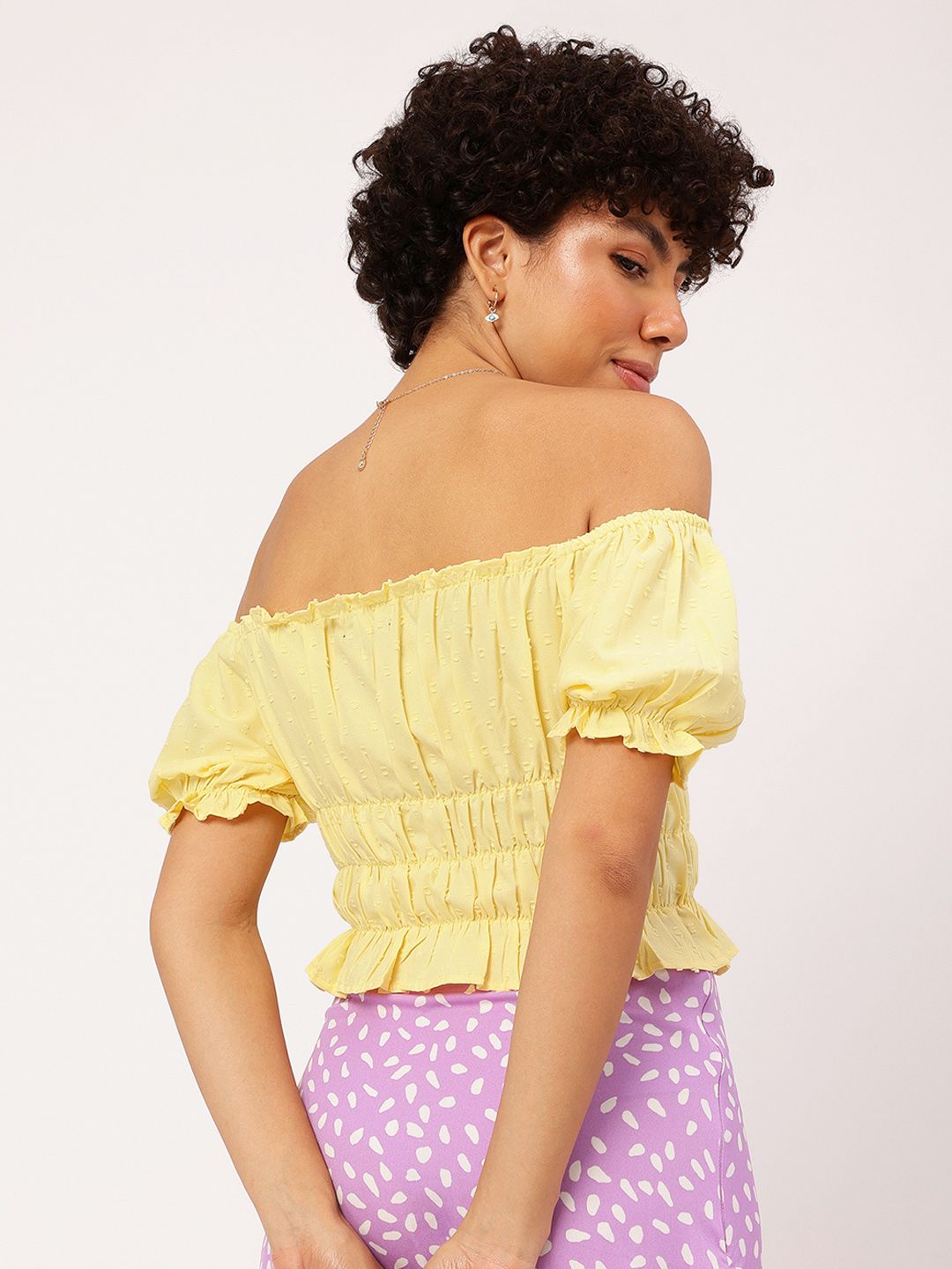 DressBerry Sunshine Serenade Ruffle Detail Smocked Off-Shoulder Top