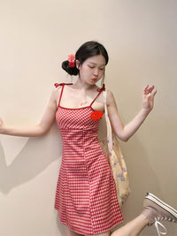 DressBerry CheckedShoulder Straps Sheath Mini Dress