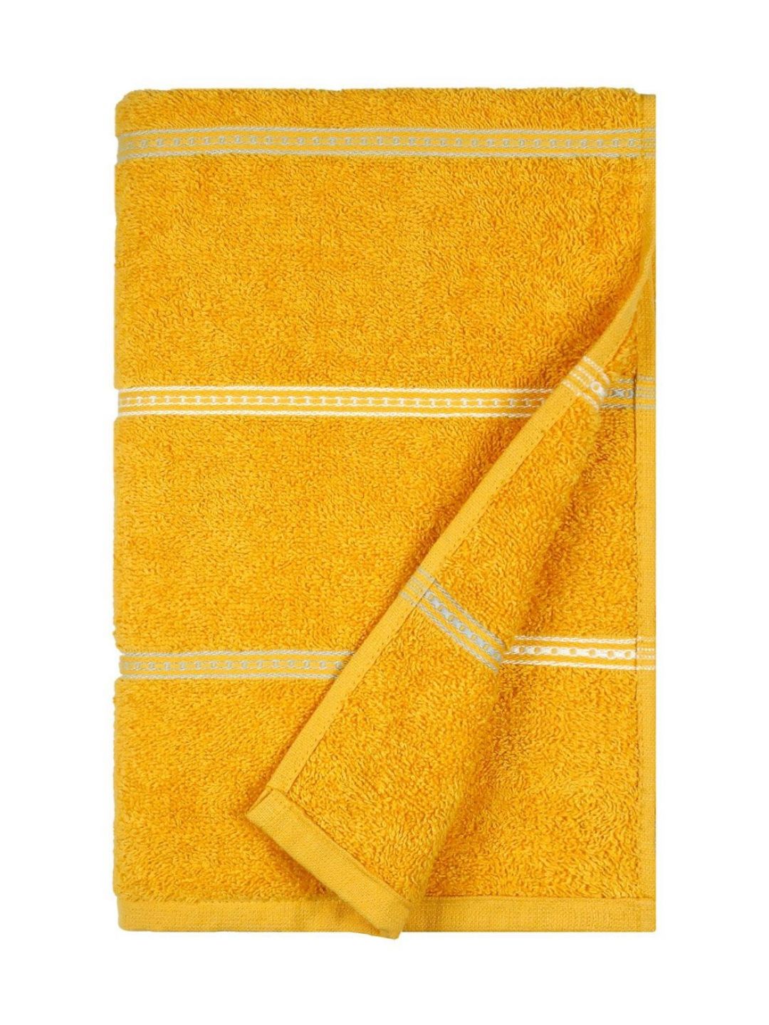 MYTRIDENT Yellow & White Striped Cotton 450 GSM Bath Towel