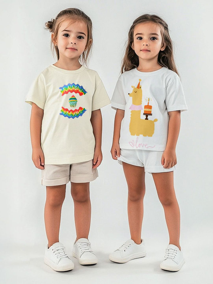 Nauti Nati Girls Pack Of 2 Graphic Printed Cotton T-shirt