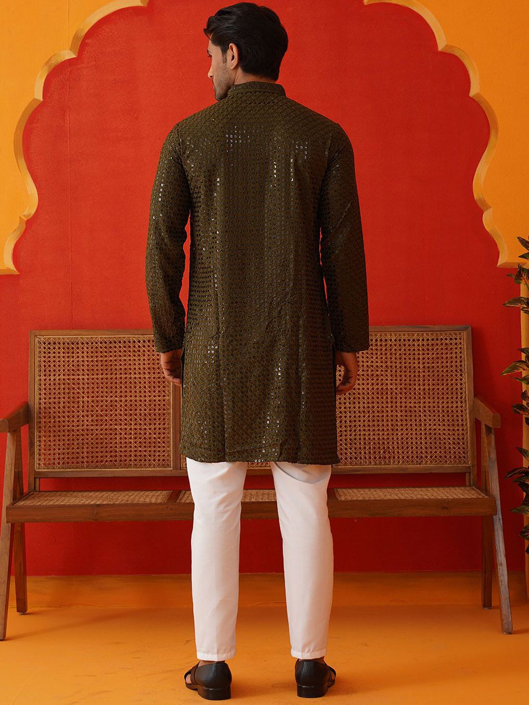 Jompers Men Embroidered Regular Sequinned Kurta with Pyjamas