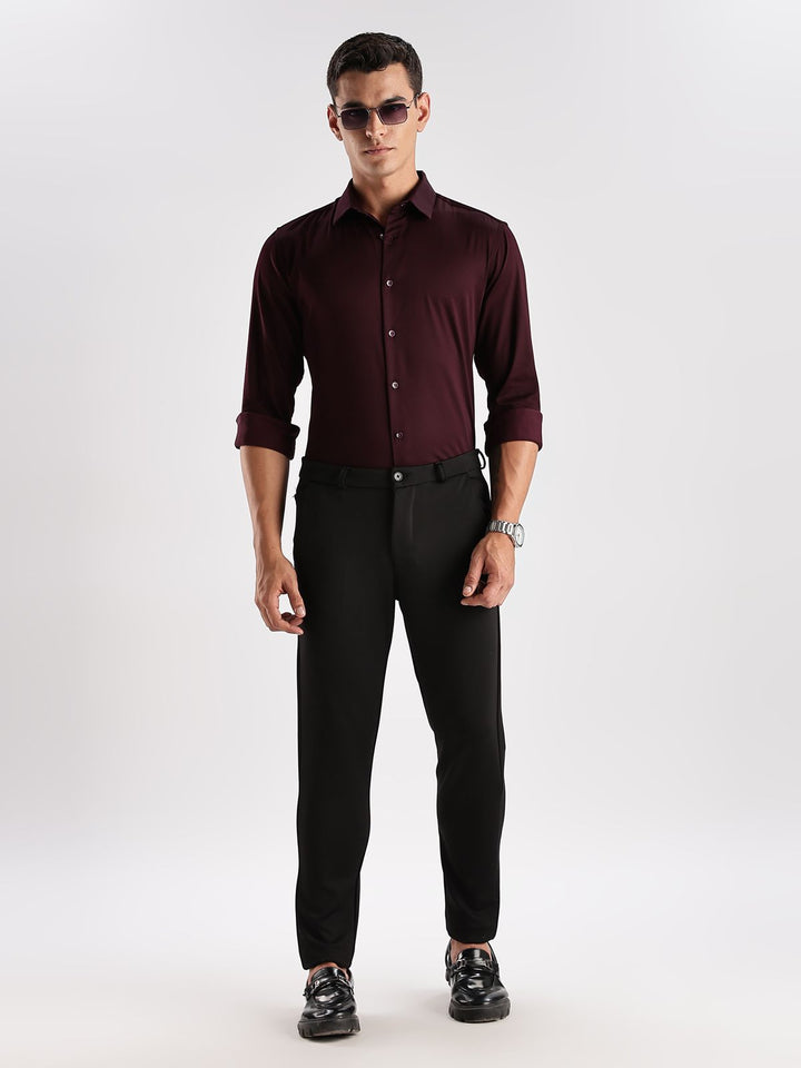 ADRO Men Slim Fit Solid Satin Casual Shirt
