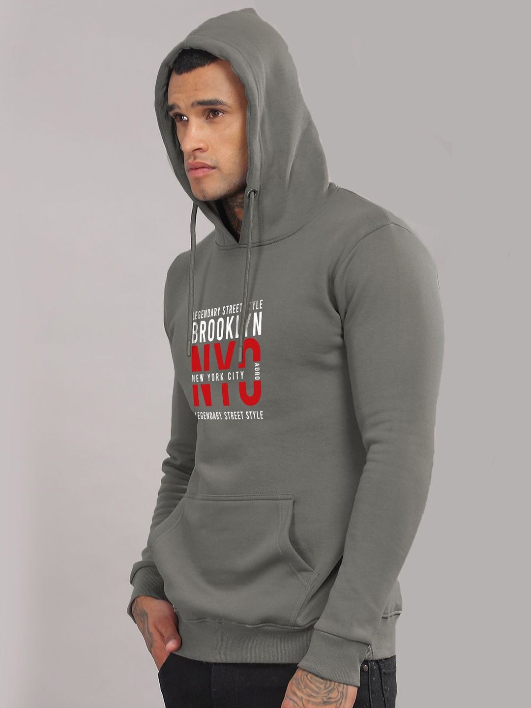 ADRO Men Printed Hooded Pullover Sweatshirt