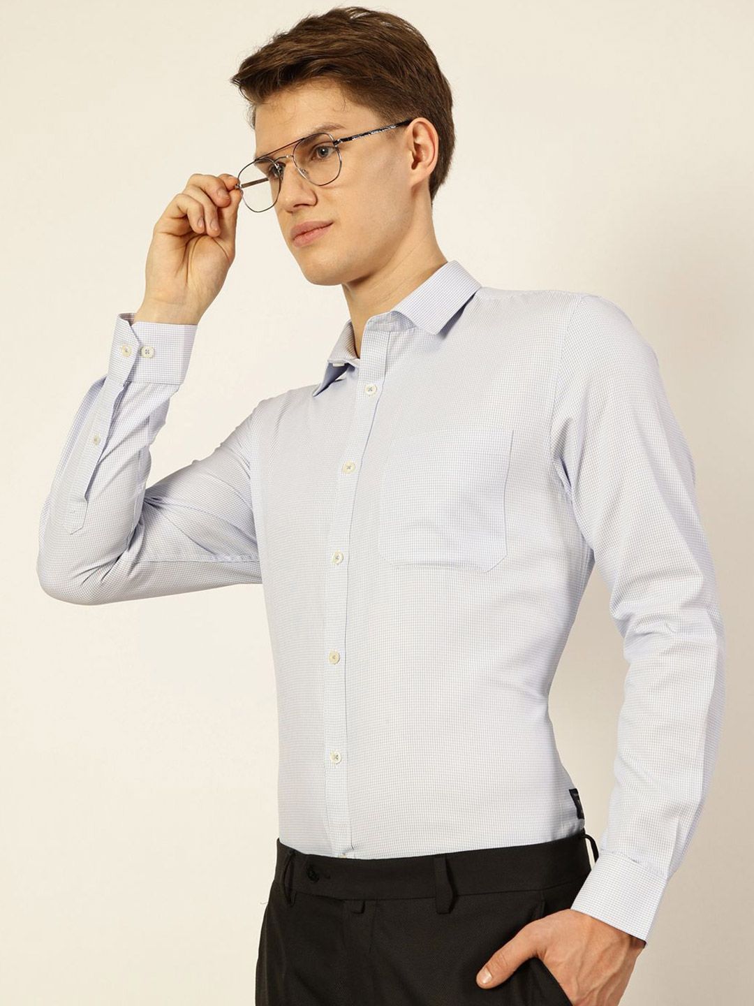 Thomas Scott Men Smart Spread Collar Micro Checked Cotton Formal Shirt