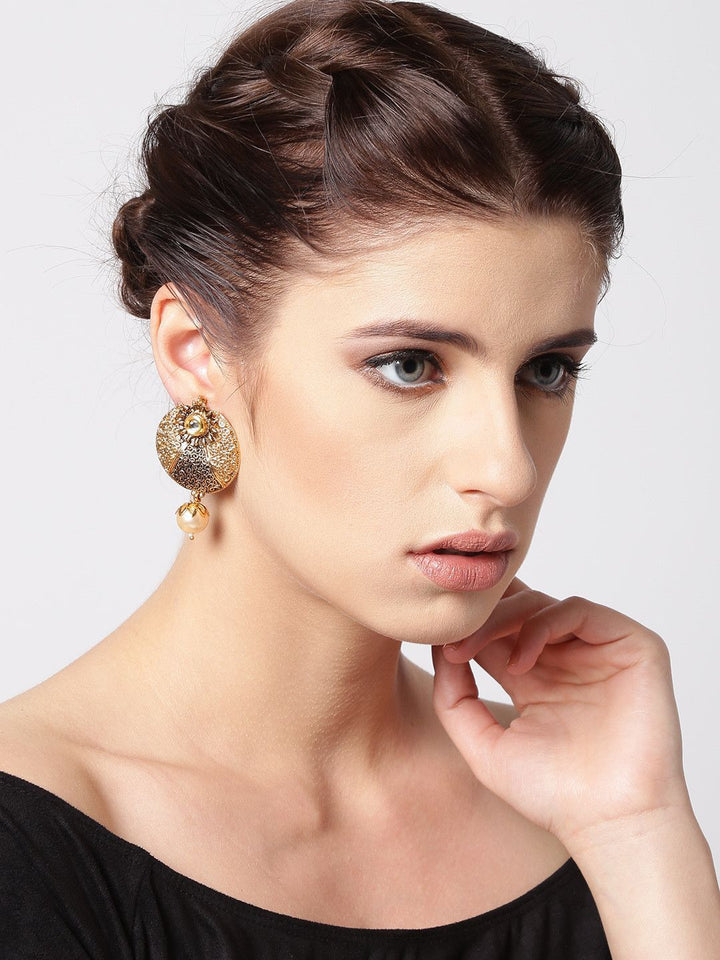 Anouk Off White Gold-Plated  Stone Studded & Beaded Contemporary Drop Earrings