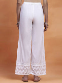 House of Chikankari Women White Cotton Chikankari Embroidered Pant