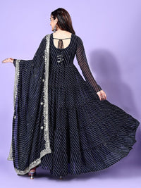 KALINI Leheriya Printed Round Neck Tiered Anarkali Kurta with Pyjamas & Dupatta