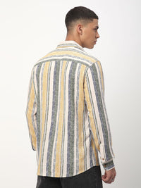 VASTRADO Men Classic Slim Fit Spread Collar Vertical Striped Cotton Casual Shirt
