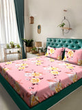 KLOTTHE Pink Floral Polycotton 300 TC King Fine Bedsheet with 2 Pillow Covers-98 x 89 inches