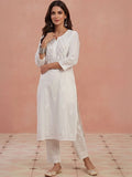 Rumah Wanita Chikankari Motif Etnik Benang Sulam Kerja Bayangan Kurta