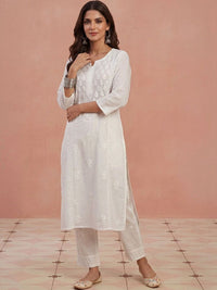 Rumah Wanita Chikankari Motif Etnik Benang Sulam Kerja Bayangan Kurta