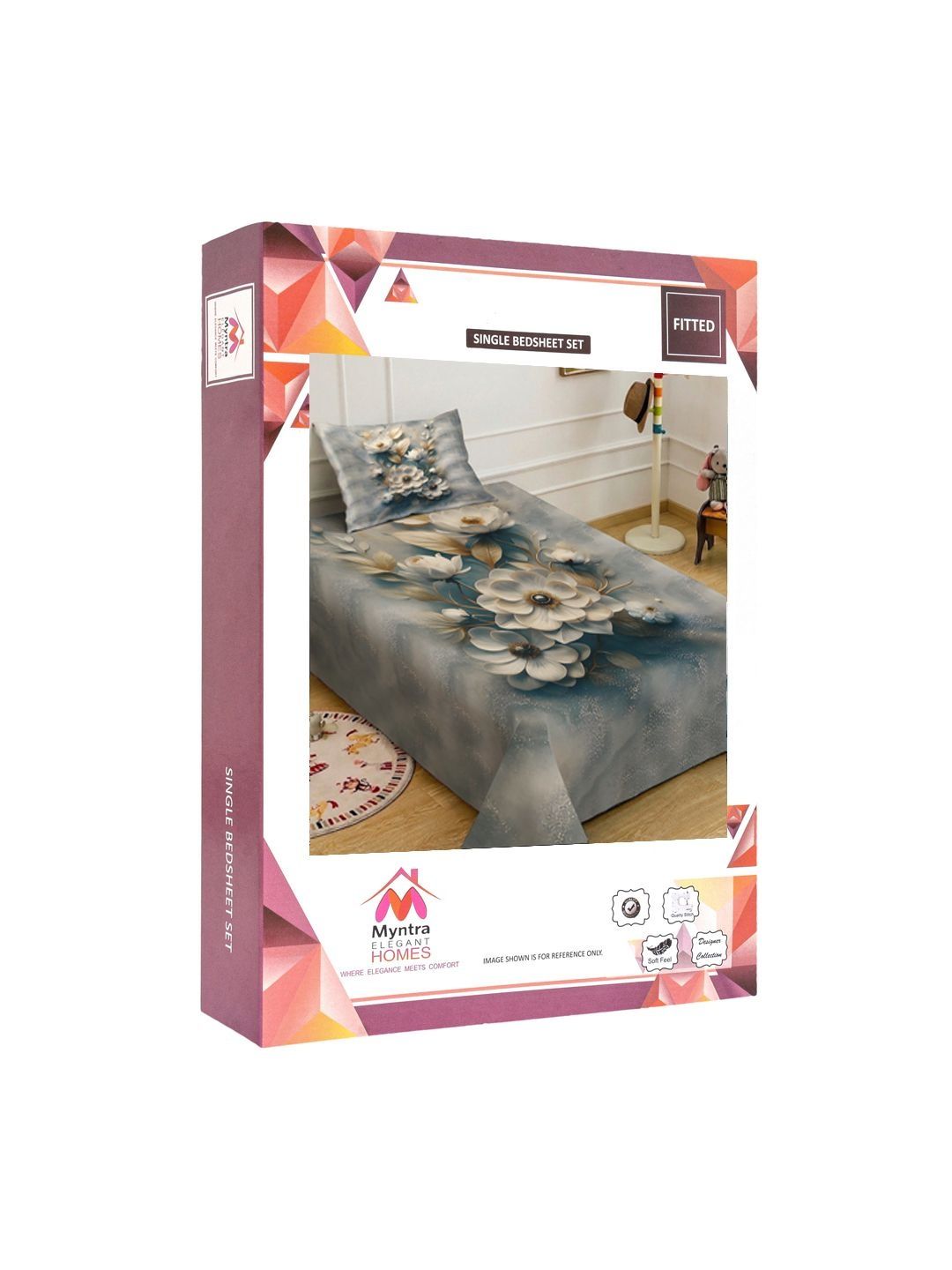 Myntra Elegant Homes Multicoloured Floral 300 TC Single Bedsheet with 1 Pillow Covers
