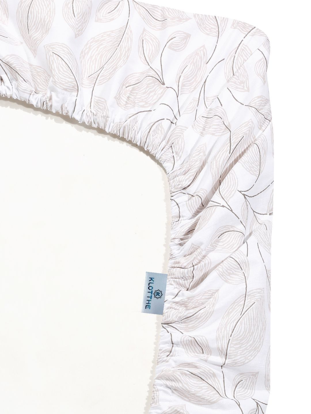 KLOTTHE White Floral Fitted 400 TC Pure Cotton Super King Bedsheet With 2 Pillow Cover