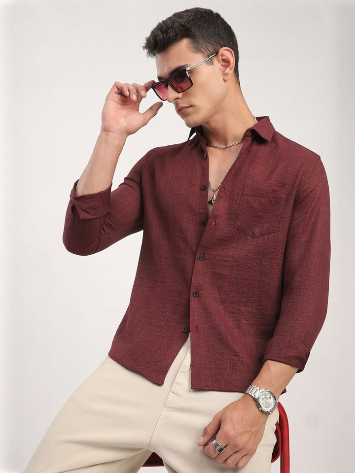 VASTRADO Men Classic Fit Solid Spread Collar Casual Shirt