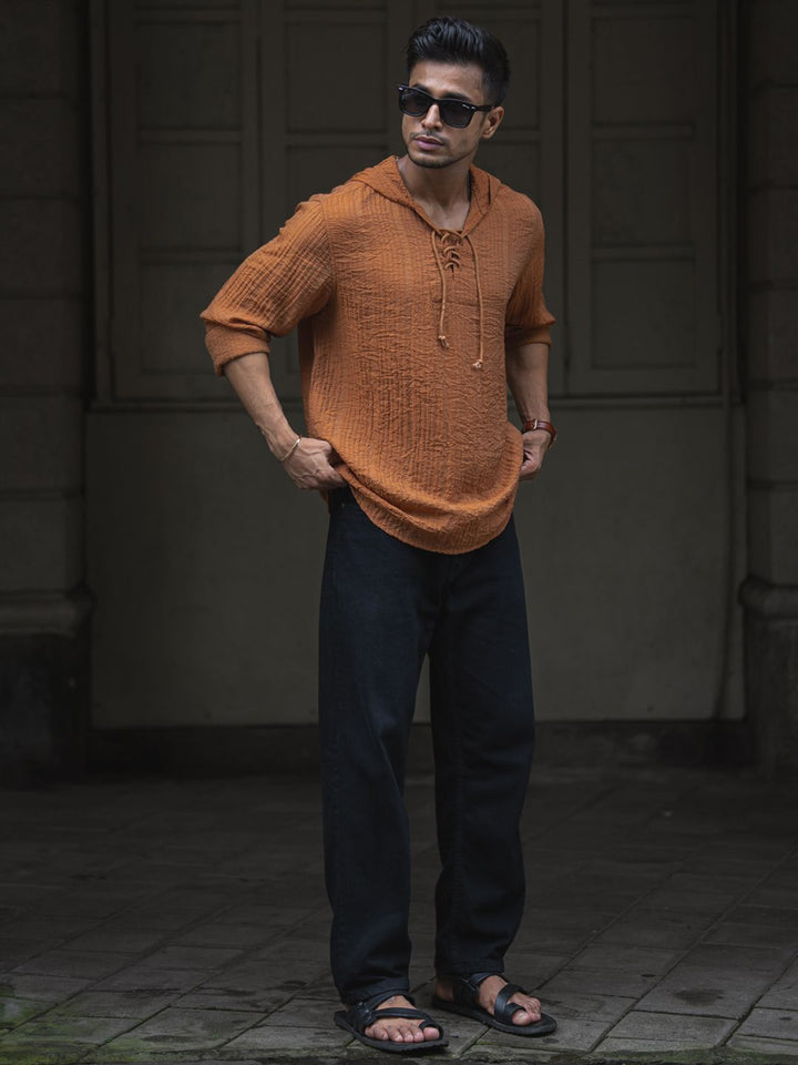 Powerlook Men Hood Solid Casual Shirt