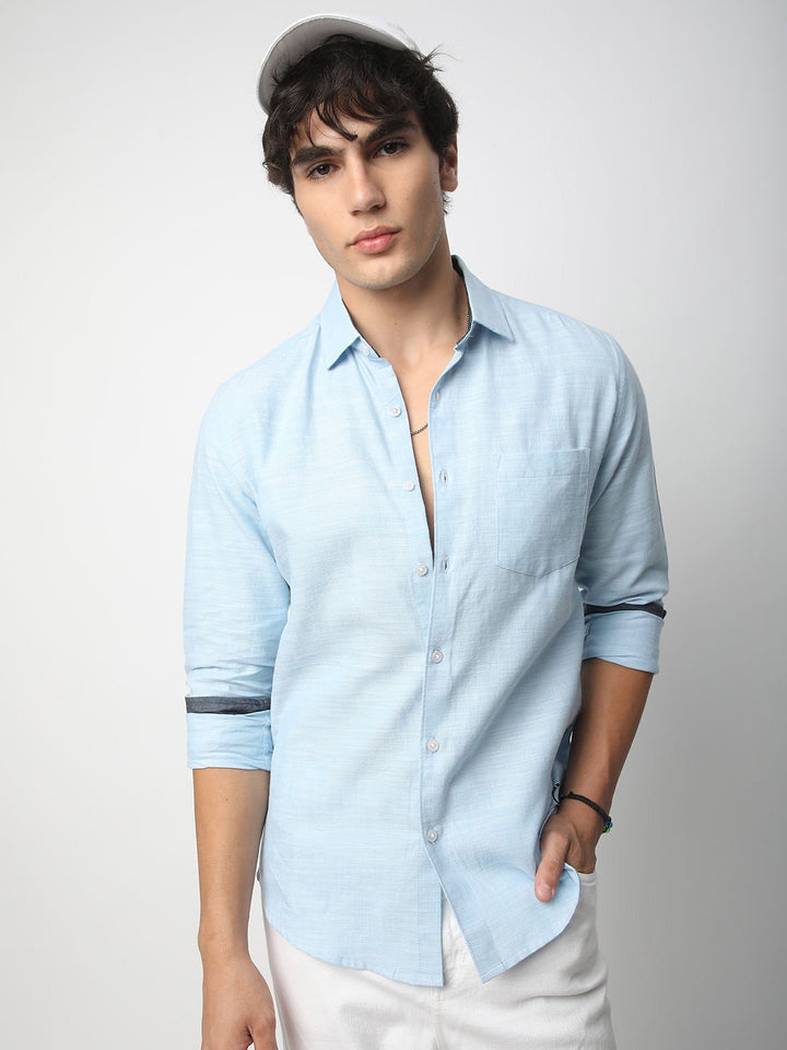 VASTRADO Men Classic Cutaway Collar Textured Cotton Slim Fit Casual Shirt