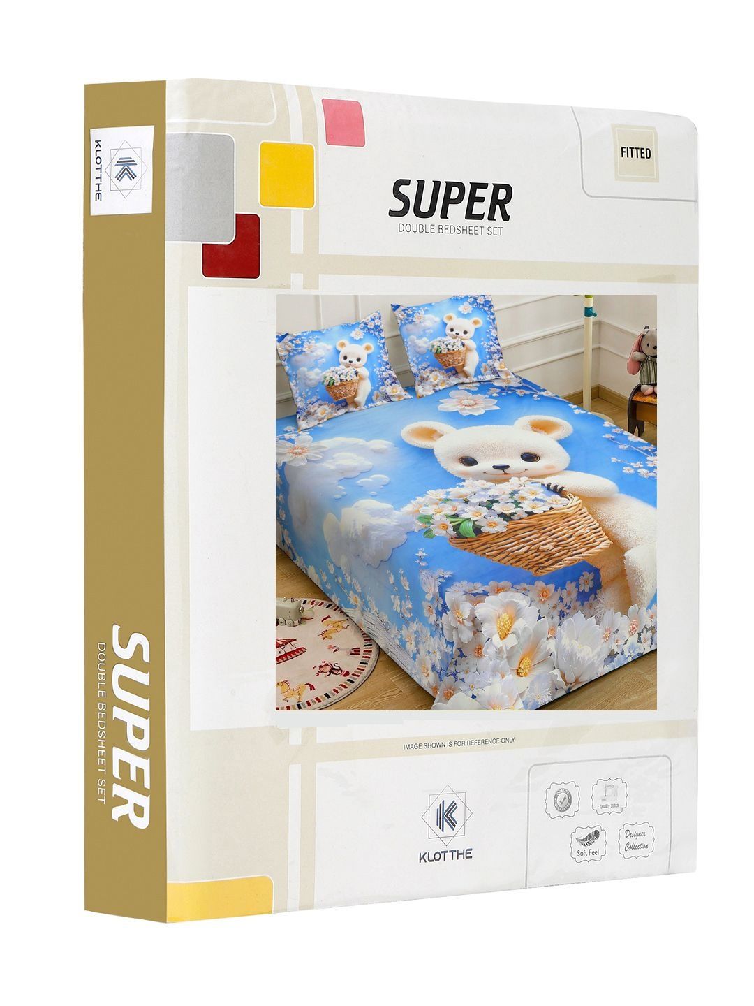 Klotthe Teddy Bear Printed 400 TC King Size 7D Bedsheet & 2 Pillow Covers- 2.50m x 2.25m