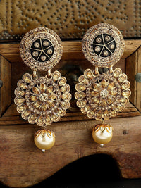 Anouk White Gold-Plated Stone Studded & Beaded Contemporary Drop Earrings