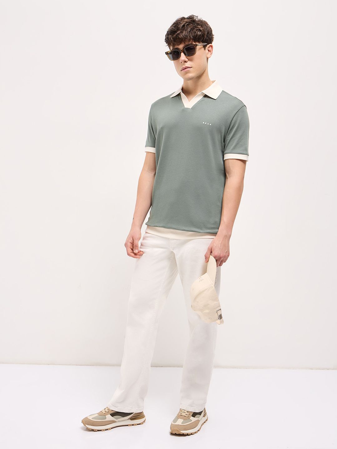 THE BEAR HOUSE Men Solid Polo Collar Cotton T-shirt