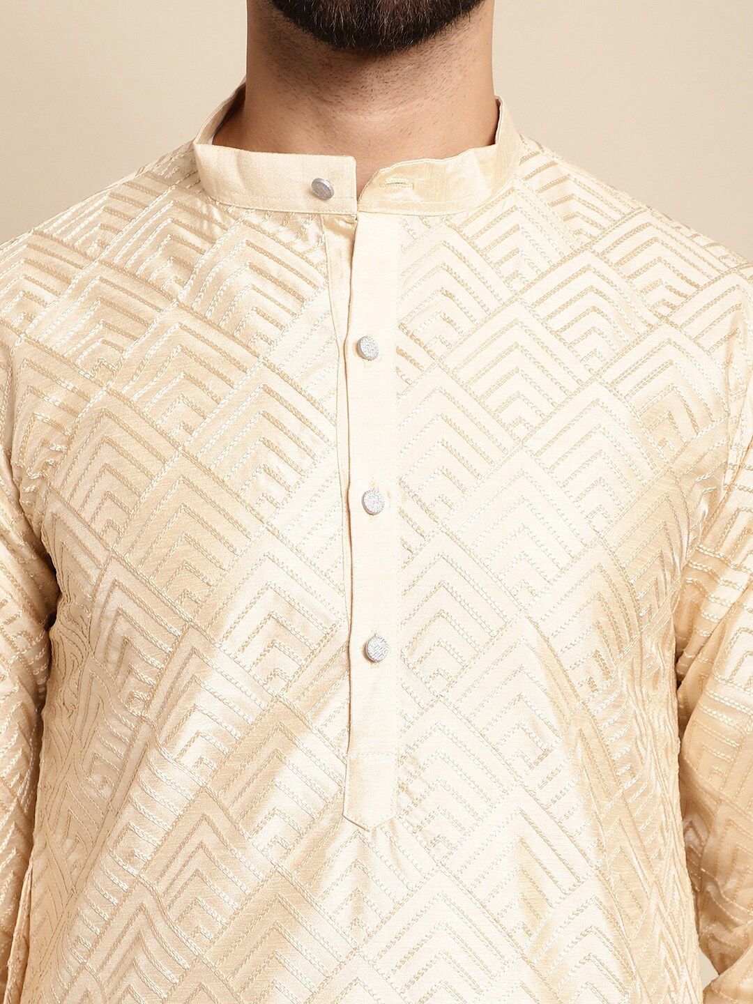 Anouk Geometric Embroidered Dupion Silk Kurta with Pyjamas