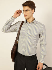 Thomas Scott Men Smart Spread Collar Pinstripes Striped Cotton Formal Shirt
