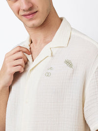 SPYKAR Men Relaxed Fit Cuban Collar Textured Cotton Casual Shirt