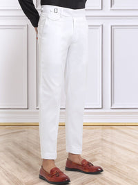 KLOTTHE Men's White Cotton Rich Solid Slim Fit Gurkha pants