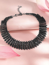 Rubans rhodium bersalut hitam beroksida beroketkan kalung choker