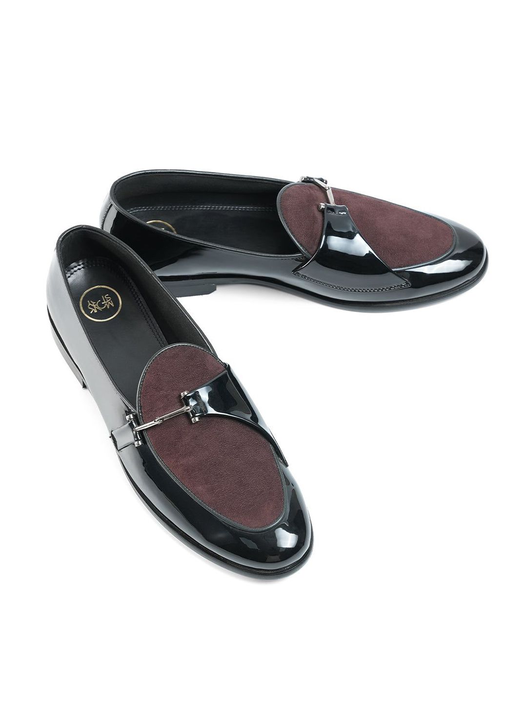 MONKSTORY  Eclecta Glossy Side Buckle Slip Ons - Brown & Black
