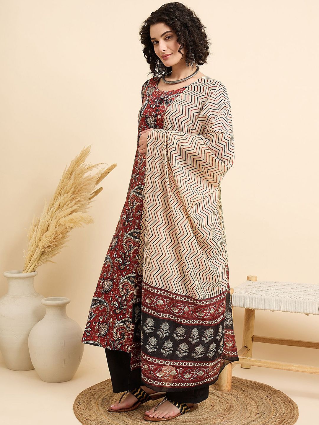 KALINI Women Floral Printed Regular Kurta with Trousers & With Dupatta