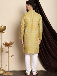 Anouk Olive Green & White Ethnic Motifs Printed Kurta With Churidar