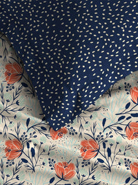 MYTRIDENT Aster Blue Moments Flat 120TC Queen Cotton 1 Bedsheet with 2 Pillow Covers