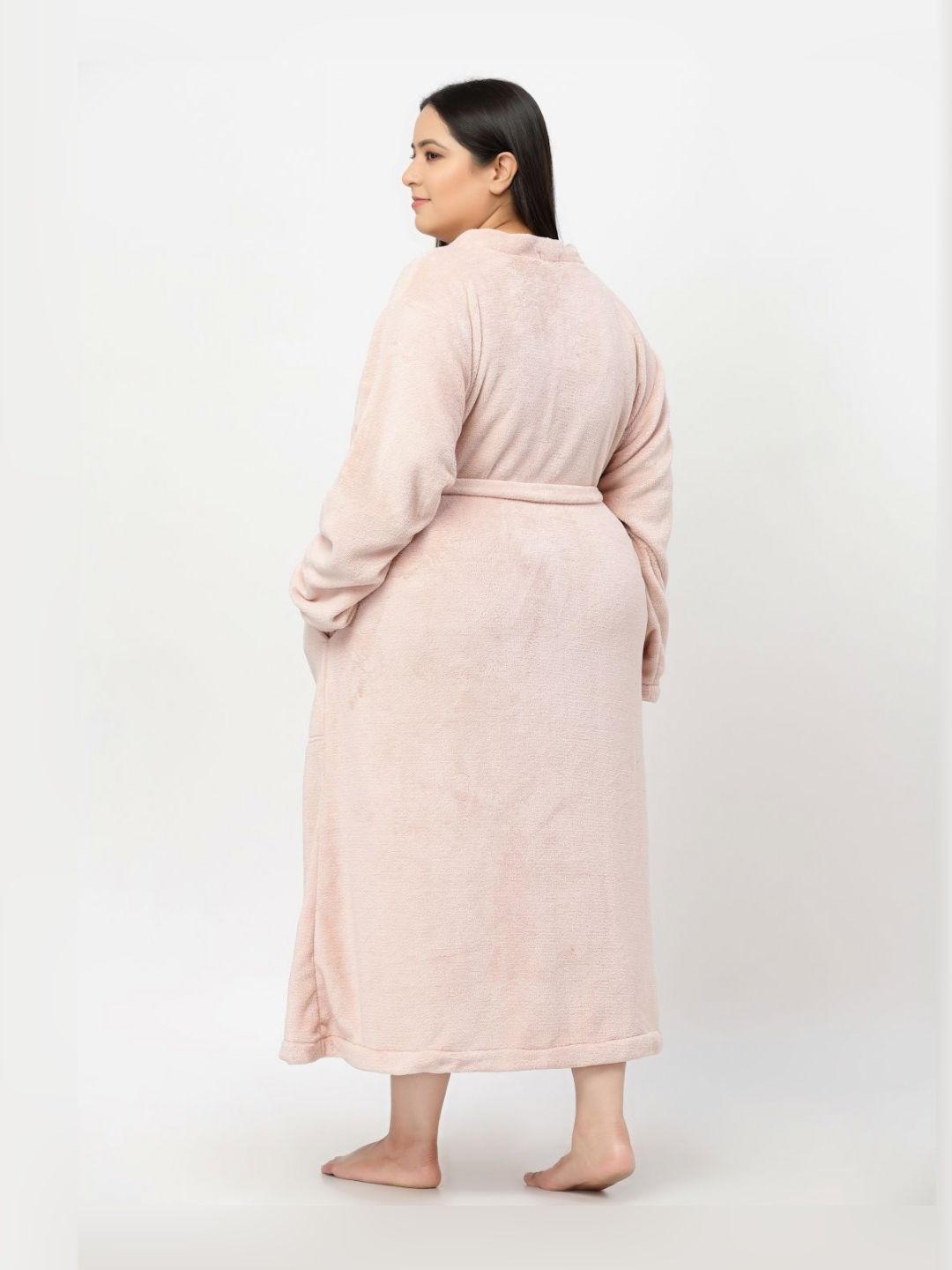 KLOTTHE Plus Size Woolen Long Sleeve Bath Robe With Belt