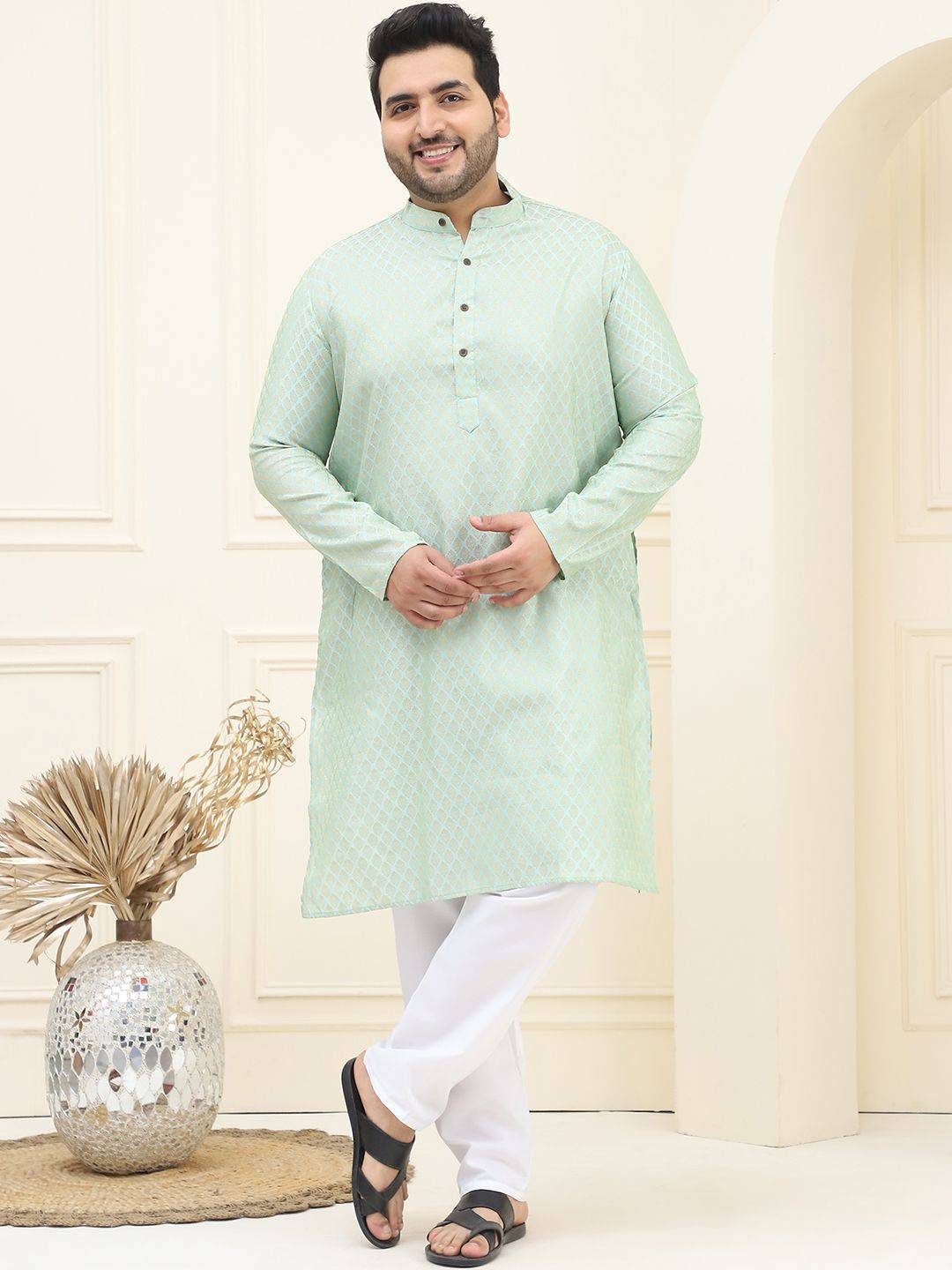 SOJANYA PLUS Motif Etnik Rekaan Tenunan Kurta Lurus Jacquard Dengan Pijama