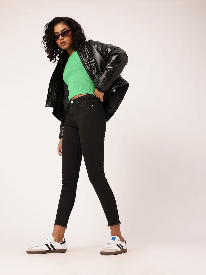 DressBerry Women Classic Vibe Skinny Fit Stretchable Cropped Frayed Jeans